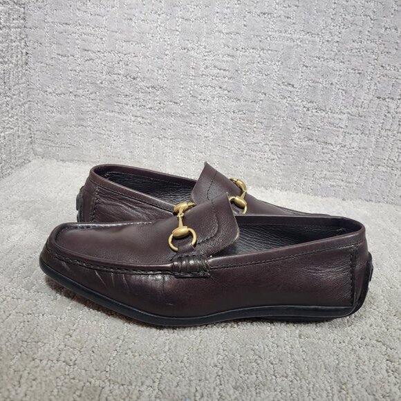 Gucci 101133 Mens Size US 8D Dark Brown Leather Gold Horsebit Driving Loafers - Picture 10 of 13